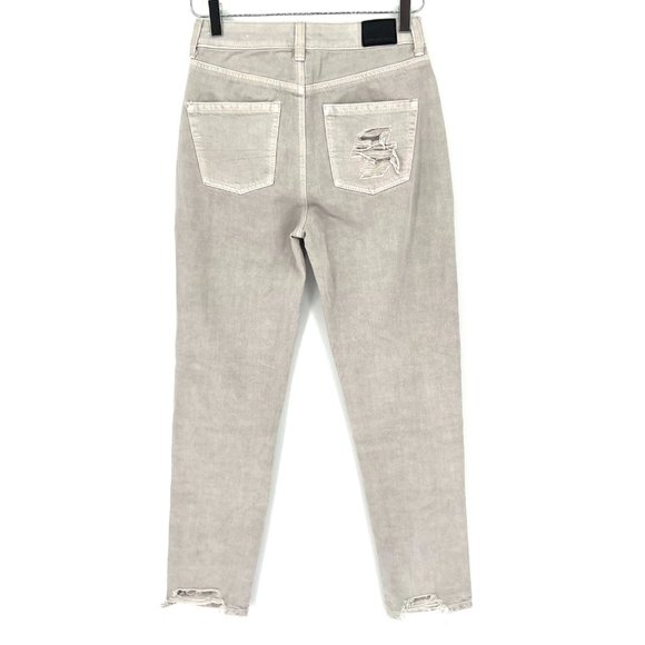 American Eagle Mom Jeans High Rise Distressed Destroyed Grey Denim Size 0 - Picture 3 of 12